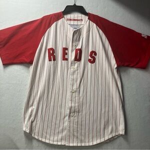 Vintage Starter Cincinnati Reds Pinstripe Baseball Jersey Genuine MLB Size XL